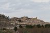 La Fresneda sobre su cerro, con la iglesia arriba y los olivos delante